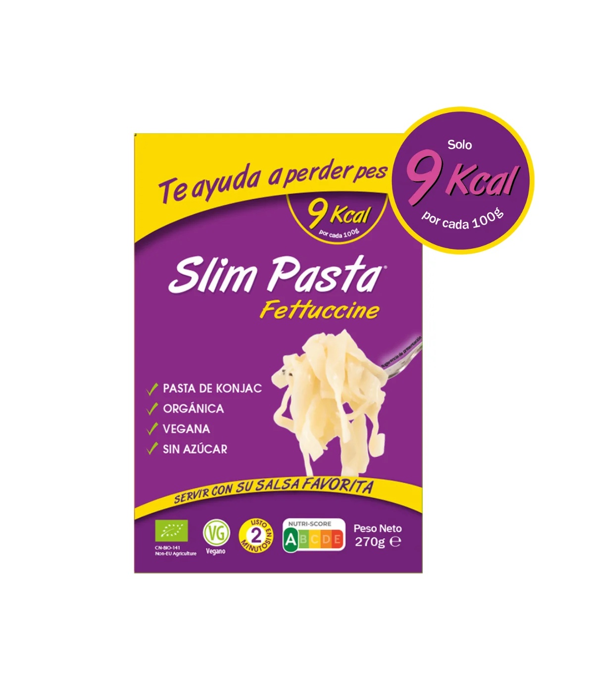 ettuccine de Konjac – 270 g – 1 paquete – Sin Azúcar – Solo 9 Kcal