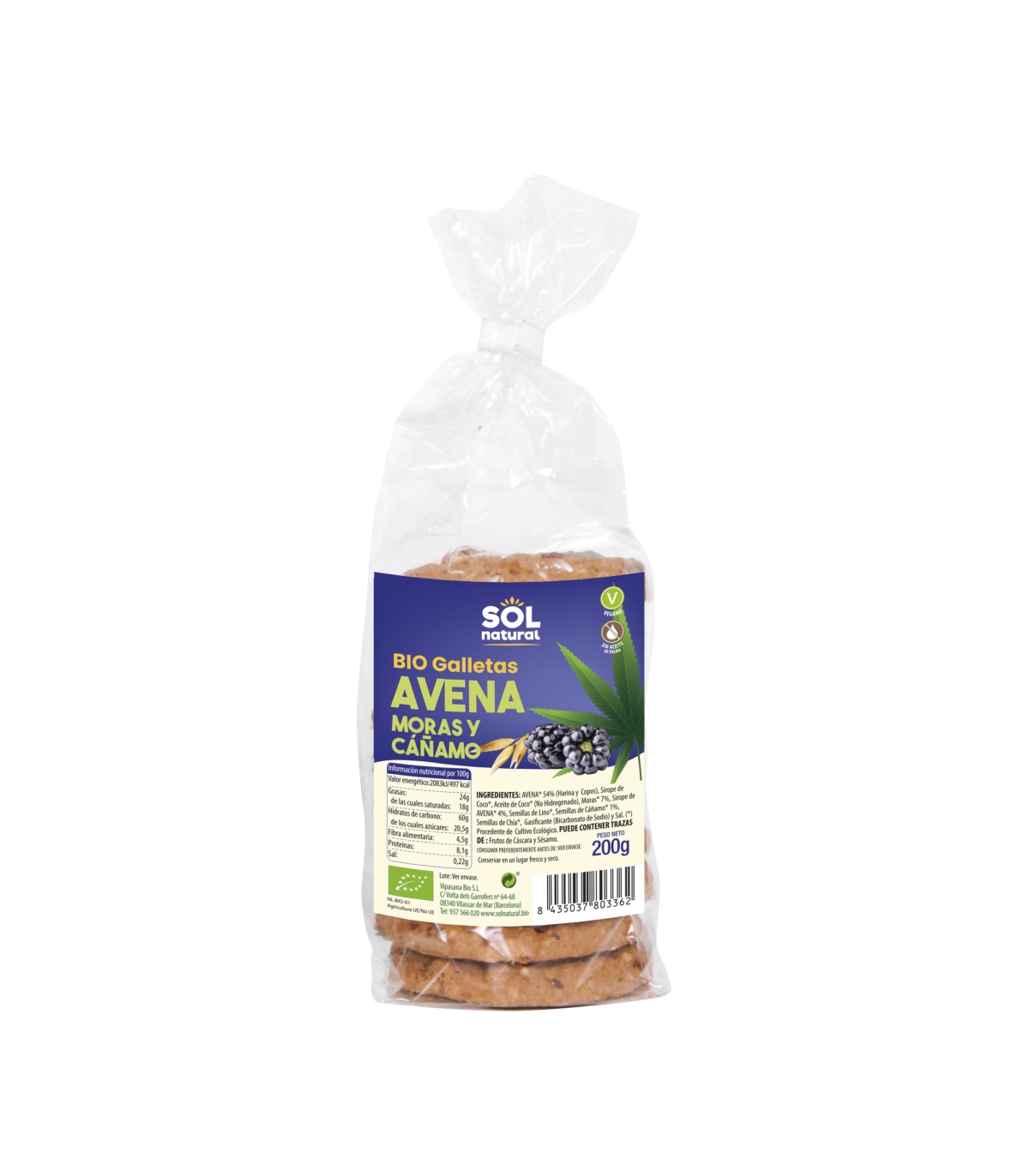 Galletas de avena, moras y cáñamo, bio - 190gr