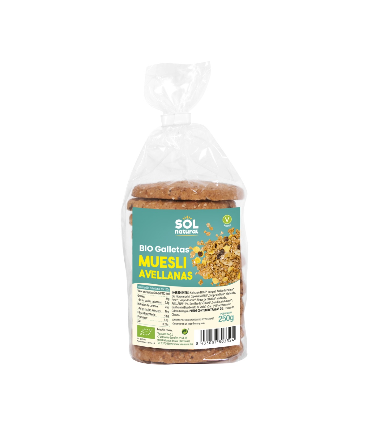 Galletas de muesli con avellanas, bio - 250gr