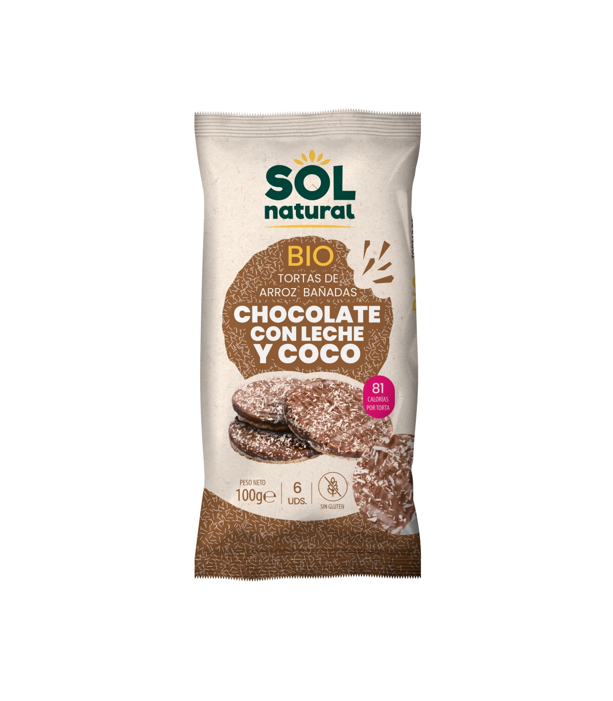 Tortas de arroz bañadas chocolate y coco, bio - 100gr