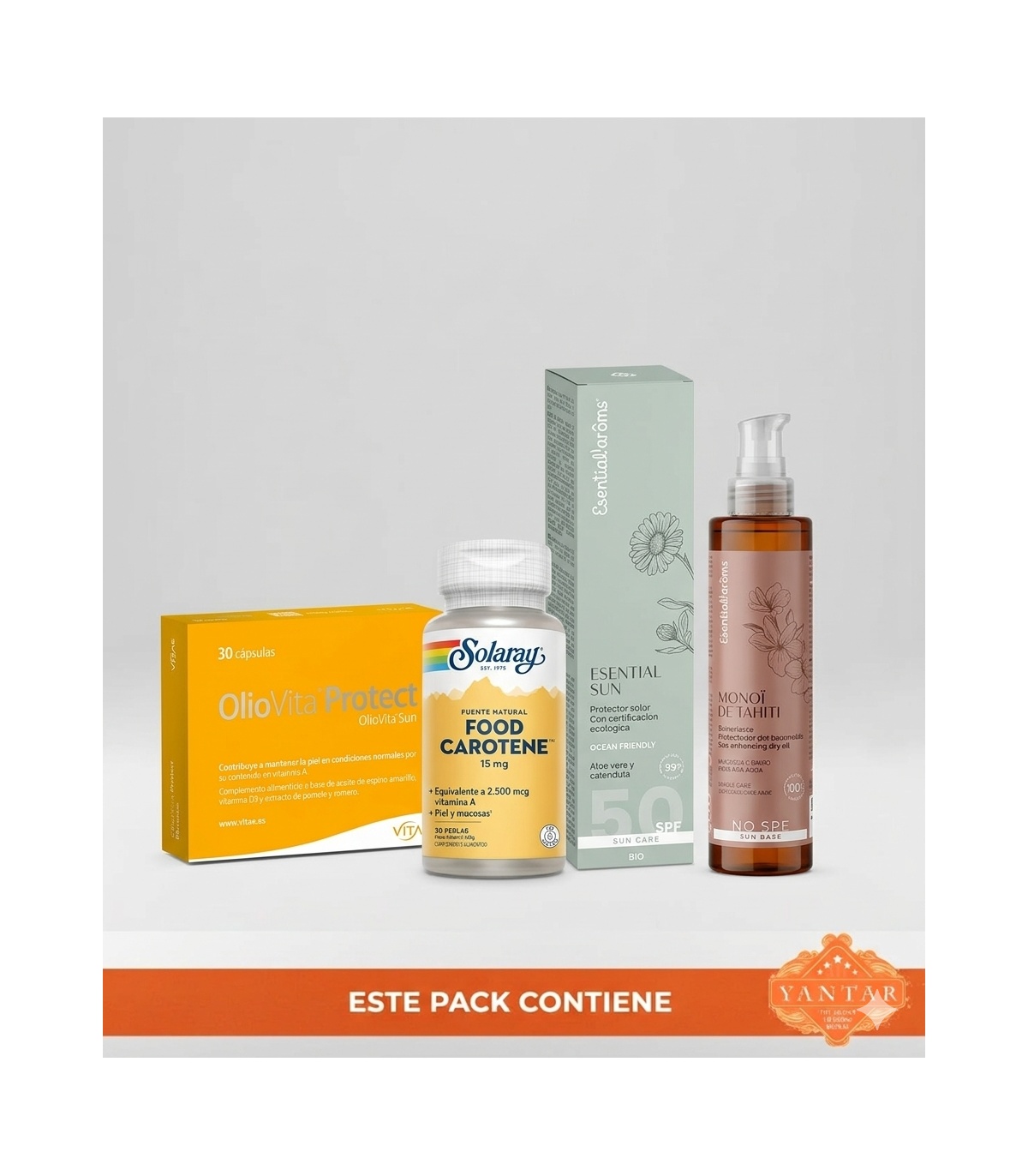 Pack 'Piel protegida del sol todo el año' - Oliovita protect + Food Carotene + Esential Sun + Monoï de Tahití