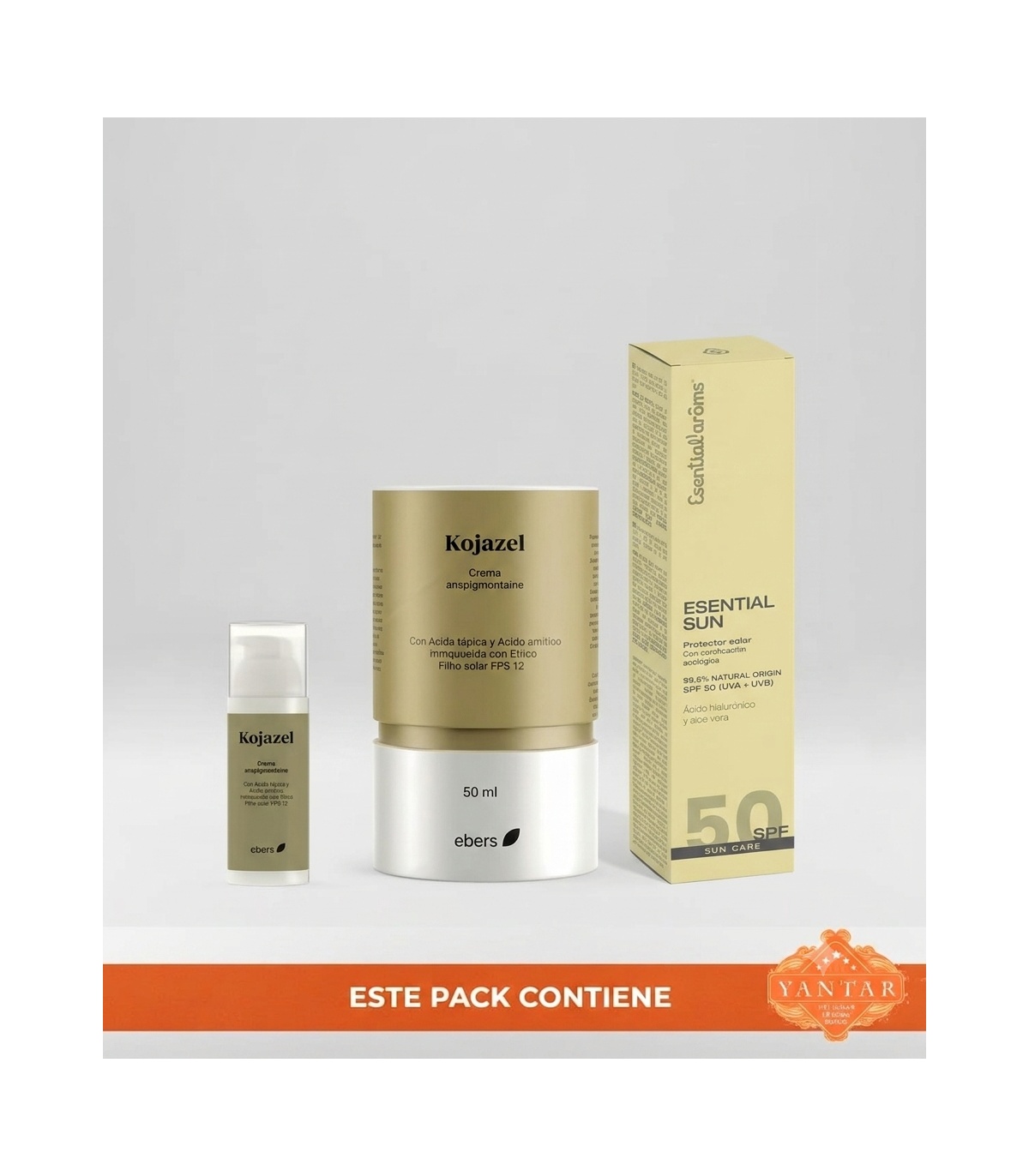 Pack despigmentante Kojazel crema facial y protector solar SPF 50 para manchas y cuidado de la piel
